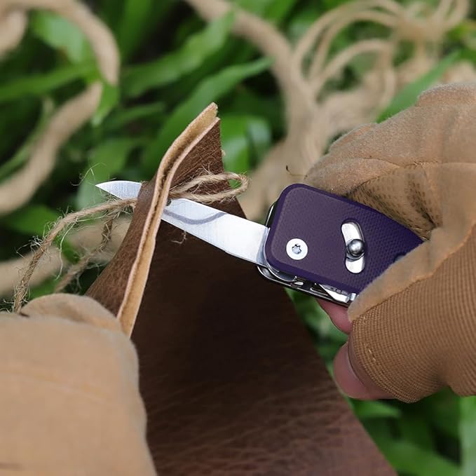 ROXON S503G 9 in 1 Mini Multi Tool EDC Pocket Knife Multitool with G10 Handle,Scissors,Screwdriver,Threader,Awl, Flat Screwdriver,Ruler,Tweezers for Outdoors Fishing Camping,Gifts for Men (Purple)