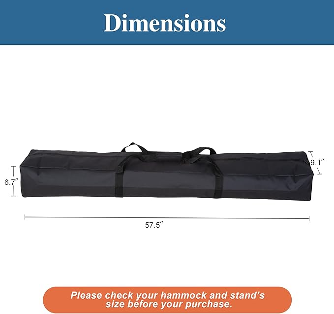 SUNCREAT Black Extra Large Hammock Storage Bag - 58''L x 9''W - Portable Steel Hammock Stand Carrying Bag with Zipper Closure