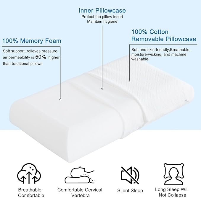 YOUR MOON Small Memory Foam Travel Size Pillow for Sleeping, Pure Cotton Cover, Compressible Camping Pillow for Sleeping, Portable Backpacking Support Pillows for Hiking, Car(White)