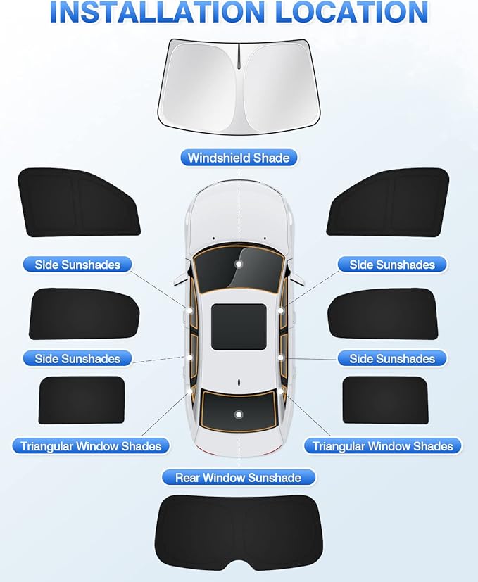 Canvcle Windshield Sun Shade for 2022-2025 2026 Jeep Grand Wagoneer (Not for Jeep Wagoneer) Accessories Sunshade Side Rear Window Shade Cover Sun Visor Privacy Protection Keep Vehicle Cool Black 8PCS