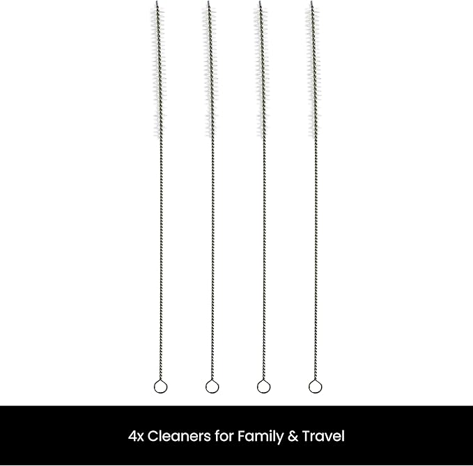 Juvale Straw Cleaner Brush - 12 In, Silver & White, 4-Pack - Stainless Steel Straw Cleaner Brush for Water Bottles & Pipes with Flexible Nylon Tip for Narrow Openings