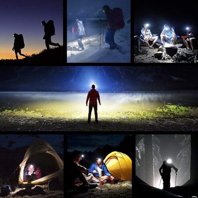 2 Pack Rechargeable Forehead Head Light - Night Walking Construction Headlamp USB 2000 Lumens Waterproof LED Lights Rotation Adjustment Modes for Camping Fishing Garage Work Headlight Flashlight