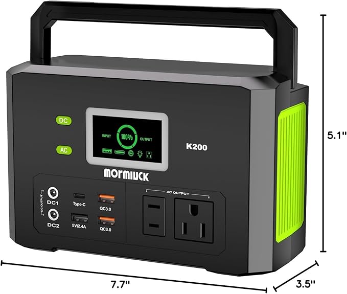 Portable Power Station 200W (400W Peak),Mormluck Solar Power Station with 110V AC Outlet,32000mAh Backup Lithium Battery Generator for Home Backup Outdoor Emergency RV
