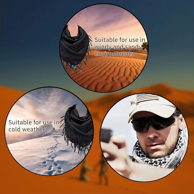 Luxns Military Shemagh Tactical Desert Scarf / 100% Cotton Keffiyeh Scarf Wrap for Men And Women