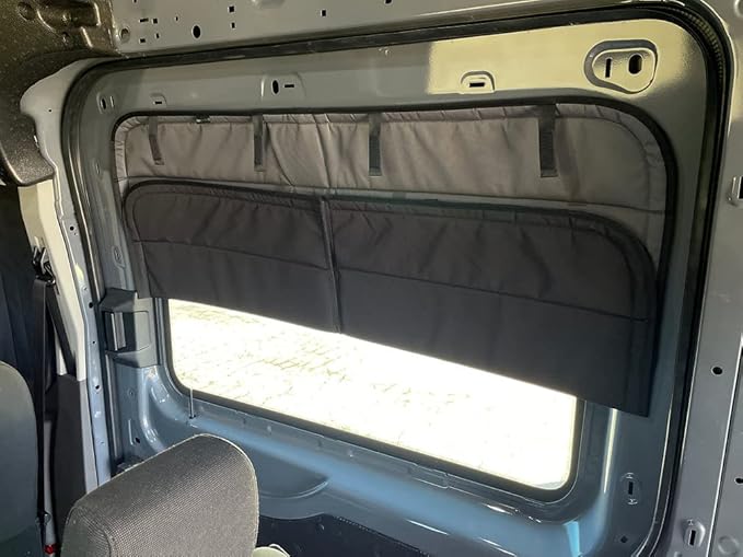 VanEssential Insulated Blackout Sliding Door Window Cover Designed for Ford Transit Van Year 2015 to Current with NO Plastic Trim - Cool Gray