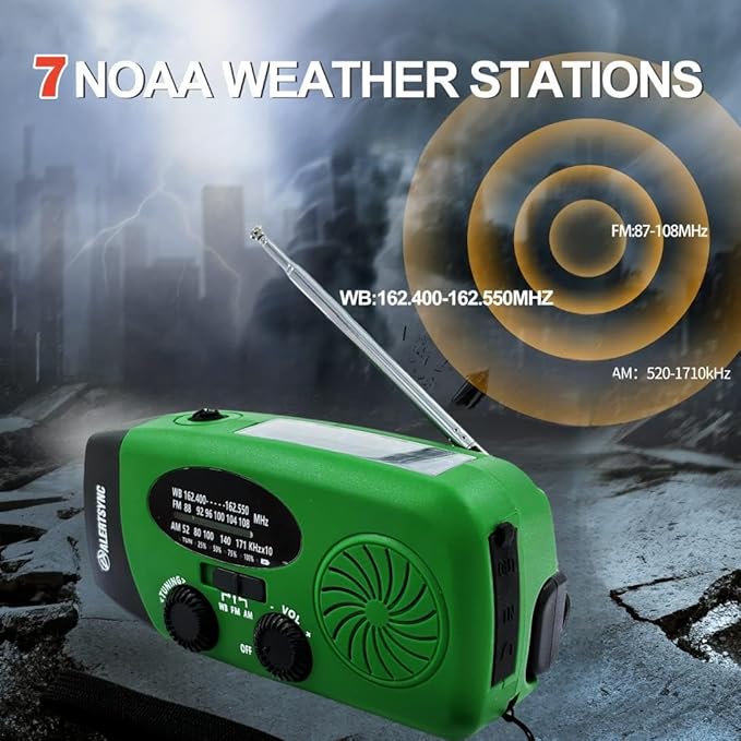 iRonsnow Solar Emergency Hand Crank Weather Radio, Portable Self Powered NOAA AM/FM Radios with SOS Alarm LED Flashlight 5000mAh Smart Phone USB Charger for Camping (Green)