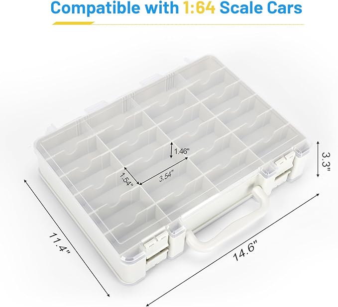 Saichotoy Storage Case for Hot Wheels - Carrying Display Case for 1/64 Scale Toy Cars, 48-Slot Double-Sided Transparent Organizer with Built-in Steps & Adjustable Dividers (2 Packs)