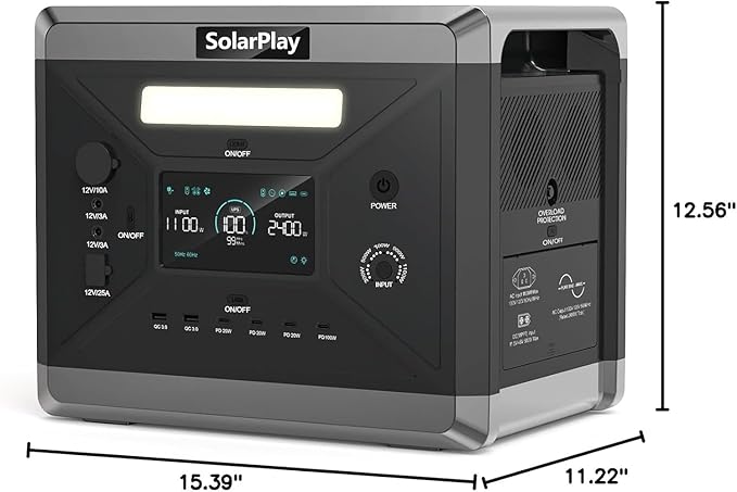 SolarPlay Portable Power Station 2400W (Peak 4800W), 2106Wh Solar Generator with 200W Solar Panel 1.5Hrs Fast Charging LiFePO4 Battery,4 AC Outlets Emergency Power Station for Outdoor Battery Backup