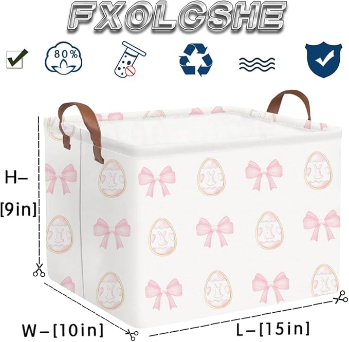 FXOLCSHE Rectangular Easter basket,Nursery Hamper,Collapsible waterproof baby toy storage box for Kids,Toy Organizer,Home Decor,Easter basket(Pink bow egg)