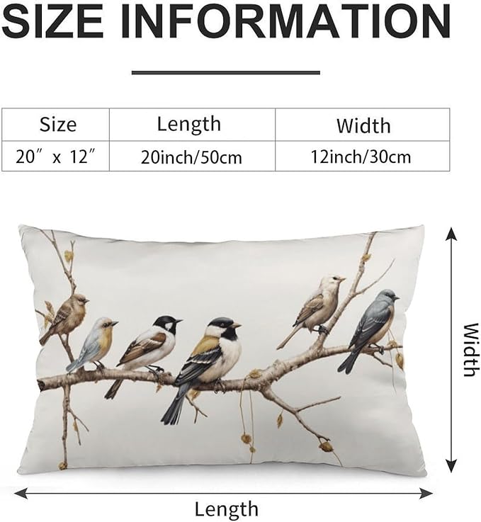 ITFRO Set of 2 Hand-Painted Oil Painting Rustic Forest Wildlife Birds Tree Branches Short Plush Both Sides Lumbar Animal Throw Pillow Cover Cushion Case Sofa Waist Decorative 12x20 Inches (Cream)