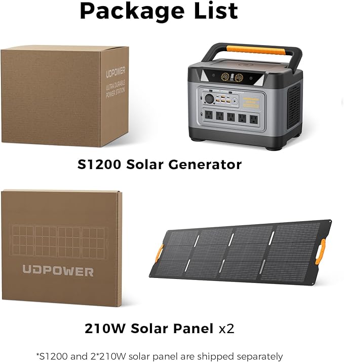 UDPOWER S1200 Solar Generator with 420W Solar Panel, 1190Wh LiFePO4 Battery 1200W (Surge 1800W) AC Output with UPS, 1.5H to 80% Fast Charge, Power Station for Home Backup/Outdoor/RVs/Emergency