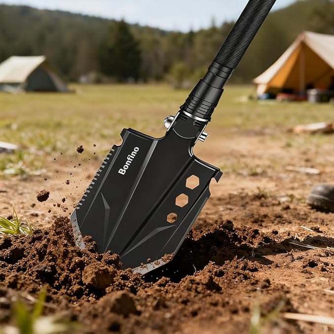 Foldable Camping Shovel - 30.4" High Carbon Steel Portable Multitool Entrenching Tool for Backpacking, Hiking, Survival & Car Emergency - Versatile & Sturdy