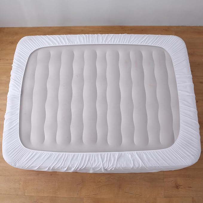 Twin Air Bed Mattress Pad with 15-24 Inch Deep Pockets - Waterproof Protector for Warm Sleep & Cold Air Insulation,Perfect for Camping, Guest Bed, Pets & Overnight Visitors-White