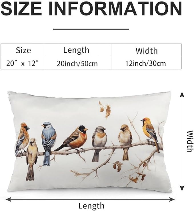 ITFRO Set of 2 Hand-Painted Oil Painting Rustic Forest Wildlife Birds Tree Branches Short Plush Both Sides Lumbar Animal Throw Pillow Cover Cushion Case Sofa Waist Decorative 12x20 Inches (Ivory)