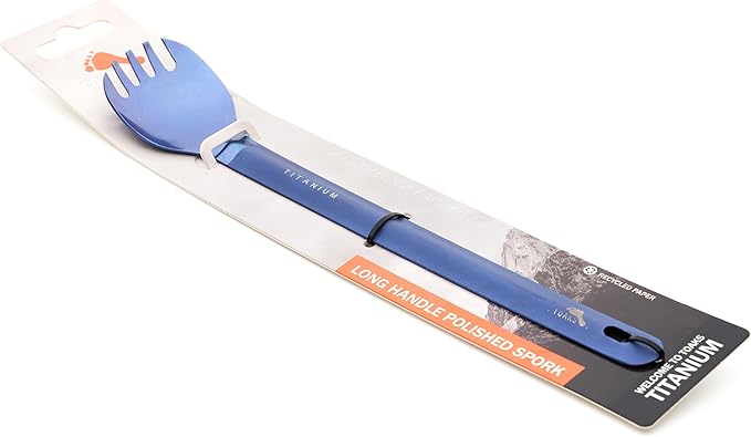 TOAKS Titanium Long Handle Spork with Polished Bowl (Blue)