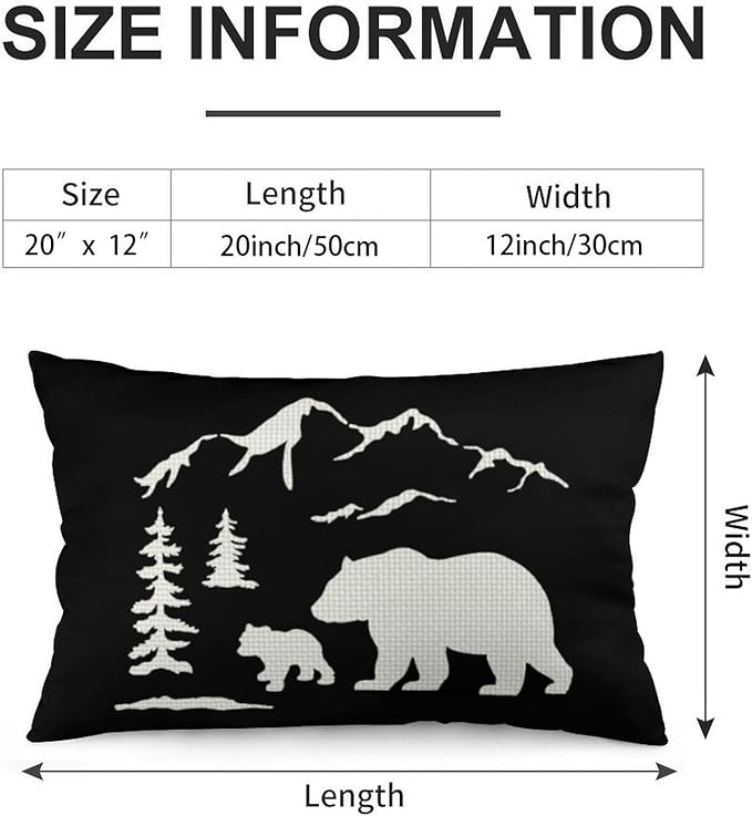 ITFRO Set of 2 Nice Gift Bear Throw Pillow Cover Pine Tree Forest Mountains Cotton Linen Lumbar Animal Cushion Case Farmhouse Home Decor for Bed Sofa Couch 12x20 Inches (Bear Set)