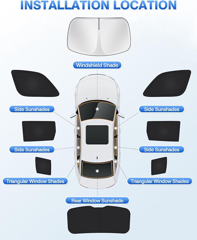 Canvcle Windshield Sun Shade for Jeep Grand Cherokee 2011-2021 Side Rear Window Shade Cover Sun Visor Shield Privacy Protection Keep Vehicle Cool Black 8PCS