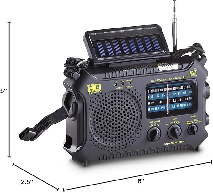 HQ ISSUE Dynamo Emergency Radio Hand Crank Solar Portable W/AM FM, NOAA Weather Alert, Shortwave, & Flashlight, Black