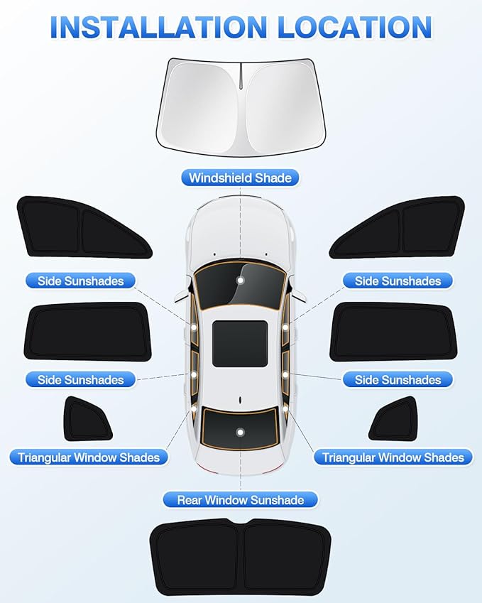Canvcle Windshield Sun Shade for 2018-2023 Volkswagen VW Tiguan Side Rear Window Shade Cover Sun Visor Shield Privacy Protection Keep Vehicle Cool Black 8PCS
