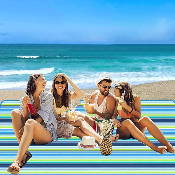 K Y KANGYUN Extra Large Picnic Blanket Outdoor Beach Blankets, Water-Resistant Foldable Sandproof Blankets Cute Picnic Mat for Beach, Camping Grass Lawn Park Mats (Blue, 80x80 in)