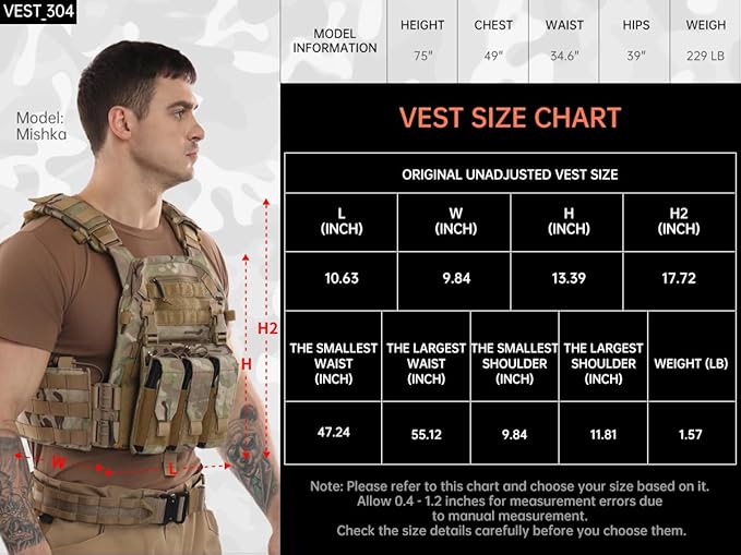 Tactical Molle Vests with Triple mag Pouch and Side Cummerbund Pouches, Quick Release Vests for Men