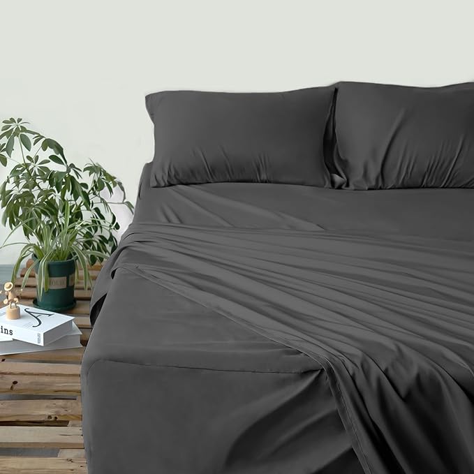 Moonsea Air Mattress Queen Sheet Set Deep Pocket Queen Sheets - 4 Piece Bed Sheets Queen Size Fade Resistant Fits 16in to 24in Pillow Top Air Bed Mattress - Black