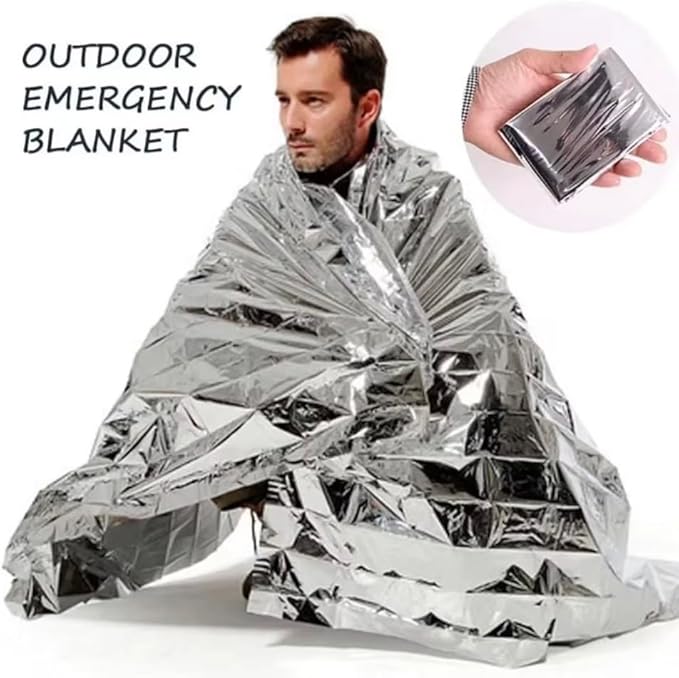 50 Pack Emergency Foil Blankets 51” x 83” – Thermal Mylar Survival Blankets Individually Wrapped for Outdoors, Camping, Hiking, First Aid, Emergency Preparedness & Homeless Outreach