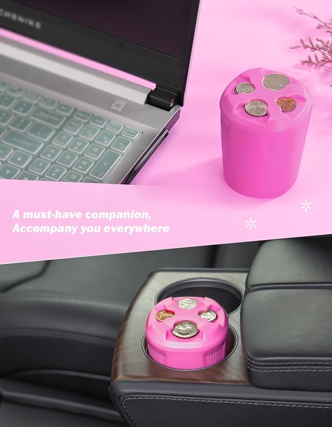JOYTUTUS High Capacity Car Coin Holder, Universal Change Holder for Most Cars, Sort Coins (Hot Pink), 1 Pack