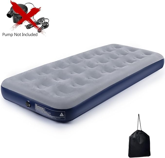 Camping Air Mattress Inflatable Air Bed Flocked Surface Travel Bed Sleeping Pad Air Bed for Outdoor Camping Tent Guest Travelling(Navy Blue,2 PCS)