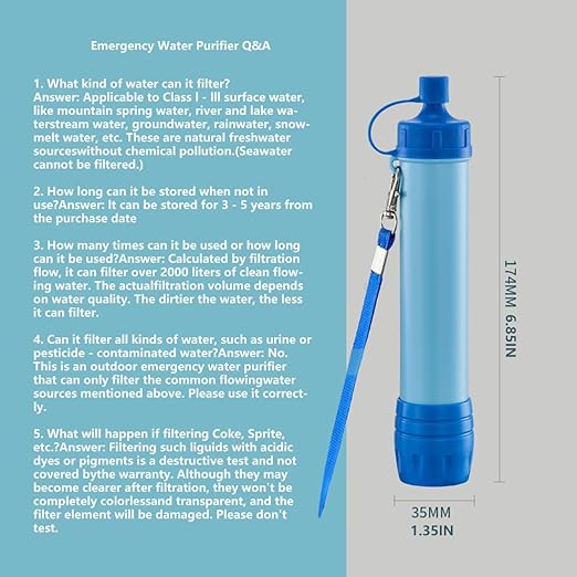 Portable Water Filter Straw with Storage Bag, Backwash Device, Camping Emergency Filtration System