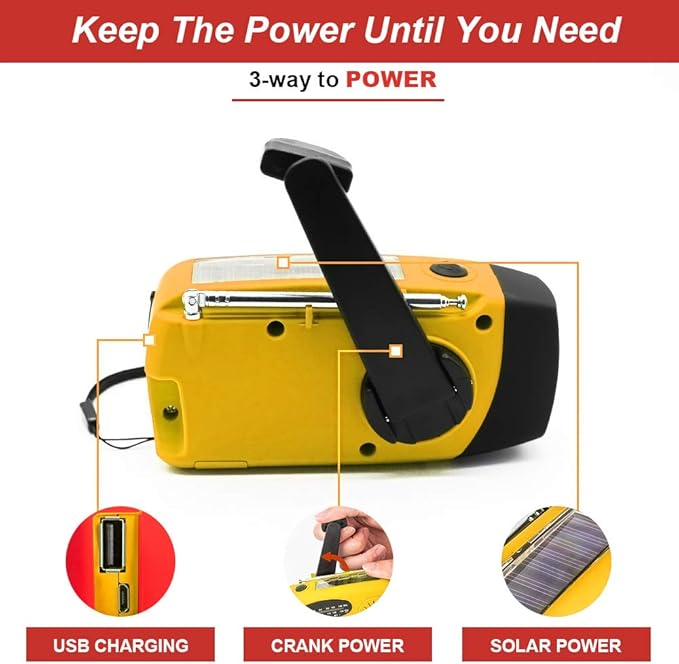 Portable Solar Emergency Weather Radio Upgrade Hand Crank AM/FM NOAA Survival Radio with 2000mAh Cellphone Charger LED Flashlight Battery Indicator for Home Camping Earthquake