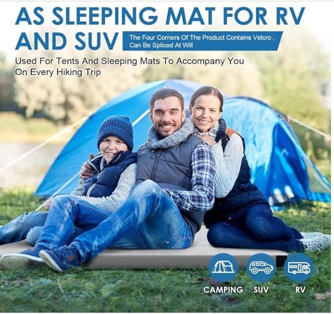 Kingfun 3 Inch CertiPUR-US Memory Foam Camping Mattress Pad, Waterproof Roll up Sleeping Pad, Thick Floor Sleeping Mats for Tent with Removable Travel Bag