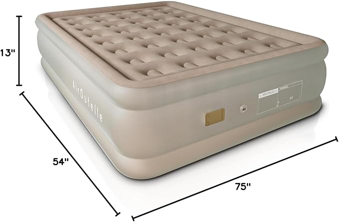 Semi-Frosted Full Air Mattress - 18 Raised Comfort Air Bed, 650lb Capacity w/USB Pump | Ultra Plush Khaki Velvet Top | Camping & Guest Bed | Fast Inflation & Leak-Proof