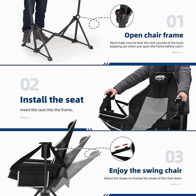 Fragess Portable Hammock Camping Chair with Adjustable Back, Folding Hammock Chair Supports 330lbs, Camping Swing Chair for Adults, Camping Hammock Chair for Lawn, Concerts, Backyard, Stargazer