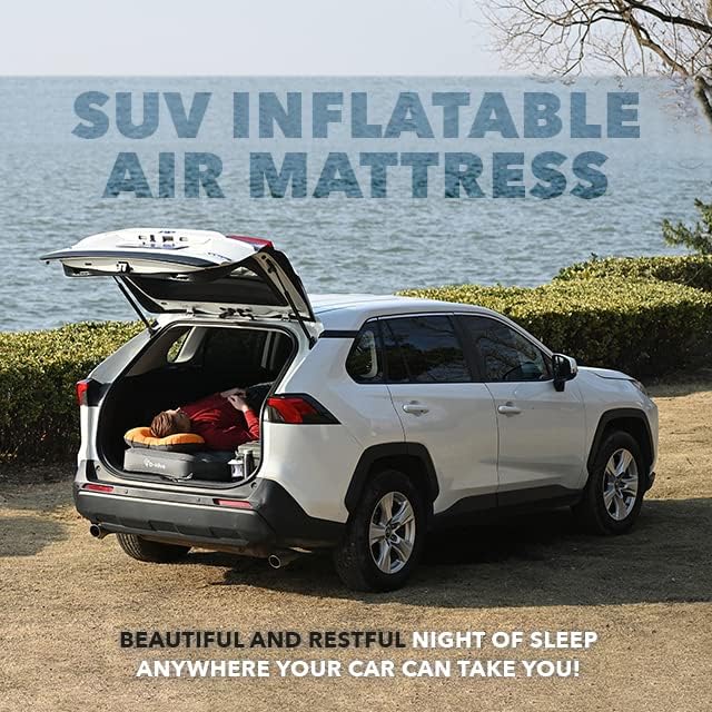 D-Hive Shortened Length - Unbeatable Durability SUV Air Mattress for Car Camping, Durable Extra Thick 300D Oxford Fabric, Quick Easy Set-Up w/Electric Pump, Car Mattress with Base Extenders 180cm