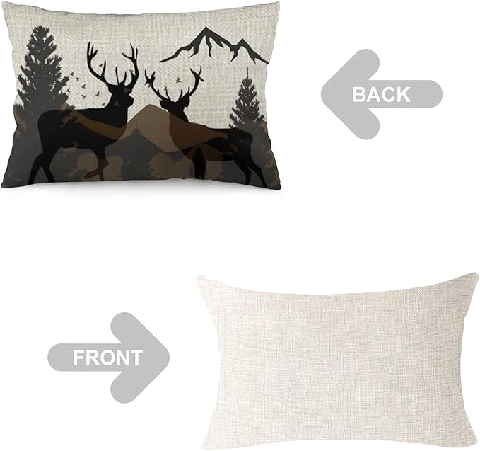 ITFRO Hand-Painted Oil Painting Rustic Forest Wildlife Deer Pine Tree Waist Lumbar Cotton Linen Throw Pillow Case Cushion Cover Long Oblong 12x20 inches (Brown)