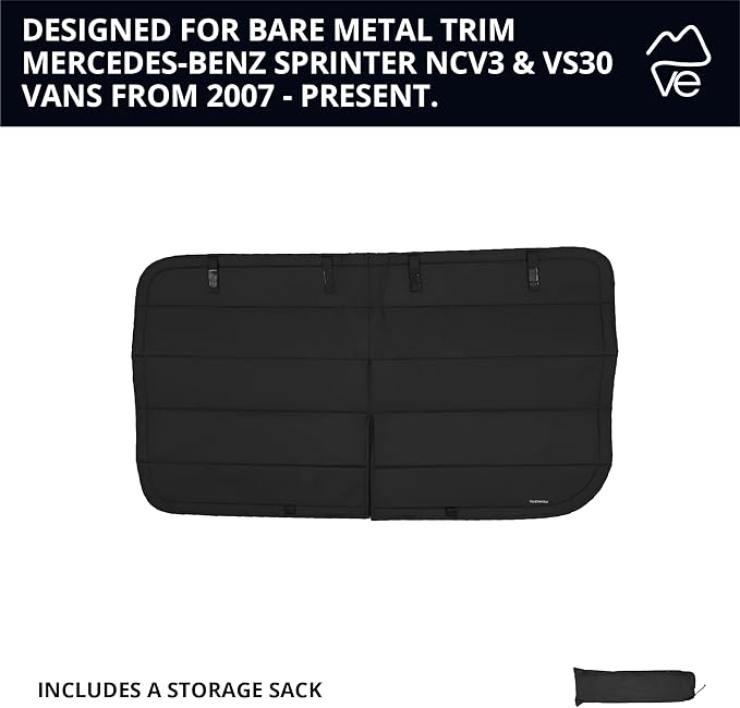 VanEssential Insulated Stealth Blackout Magnetic Window Cover Designed for Mercedes-Benz NCV3 & VS30 (Van Years 2007 to Current), Sliding Door (Bare Metal Window Frame Only), Black