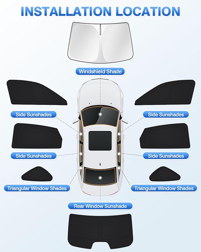 Canvcle Windshield Sun Shade for 11th Gen Honda Civic 2022-2025 2026 (NOT for Hatchback) Side Rear Window Shade Cover Kit Full Window Sun Visor Shield Camping Keep Vehicle Cool Black 8PCS