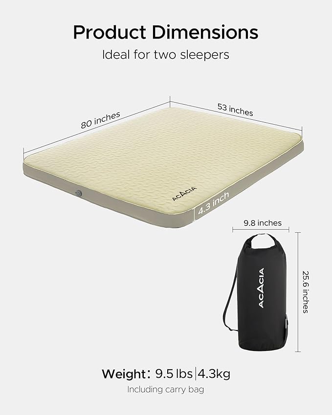 Acacia 4" Thick Self Inflating Sleeping Pad with Foam, Innovative Y-Shaped Telescopic Structure, Ultraportable Camping Air Mattress with Pump Sack, Easy Roll Up Sleep Bed for Travel Tent Car