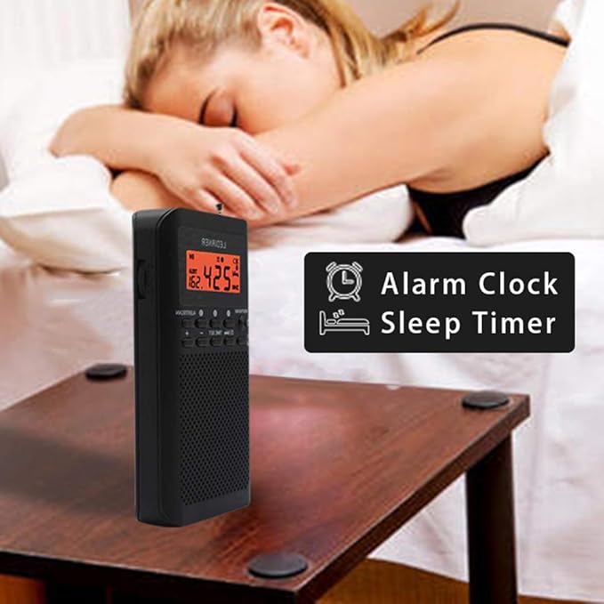 NOAA Weather AM FM Portable Radio Operated by 2 AA Batteries with Stereo Earphone,Digital Alarm Clock Sleep Timer,Best Reception,Built in Speaker Best Sound Quality,Luminous Button Design(Black)
