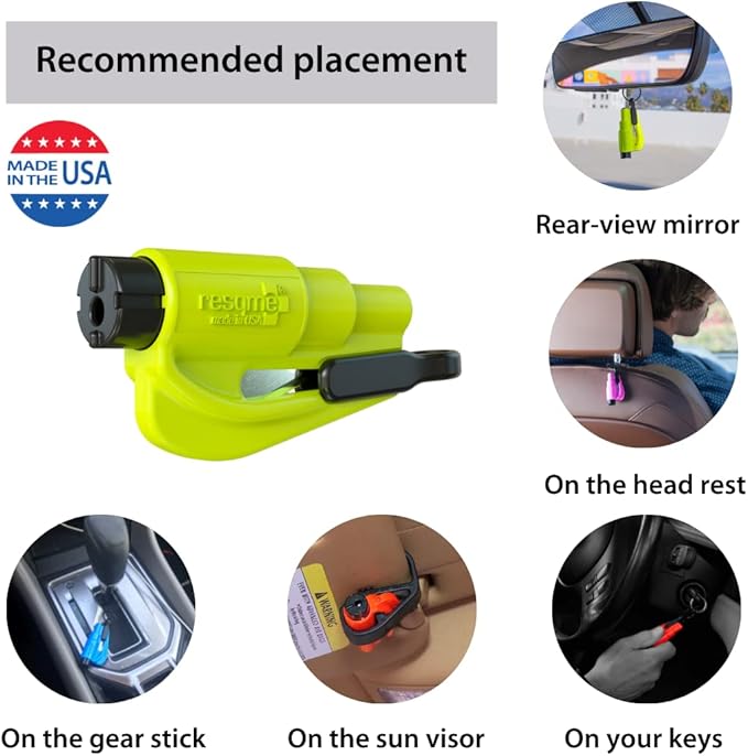resqme The Original Emergency Keychain Car Escape Tool, 2-in-1 Seatbelt Cutter and Window Breaker, Made in USA, Pink - Compact Emergency Hammer