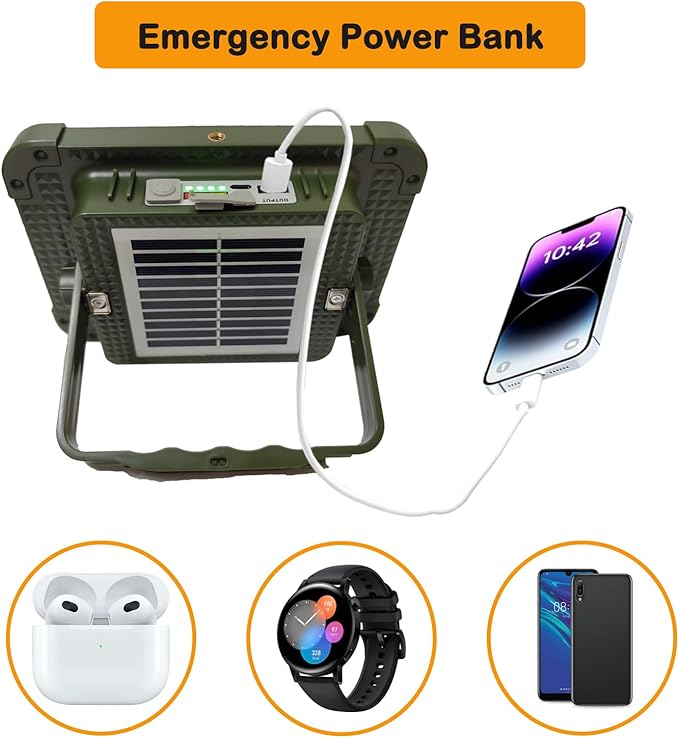 Solar Camping Lantern 200w Rechargeable Outdoor Light Travel Essentials with 6000mAh Emergency 5 Modes Portable LED Work Light Gifts for Camping Hurricane Survival