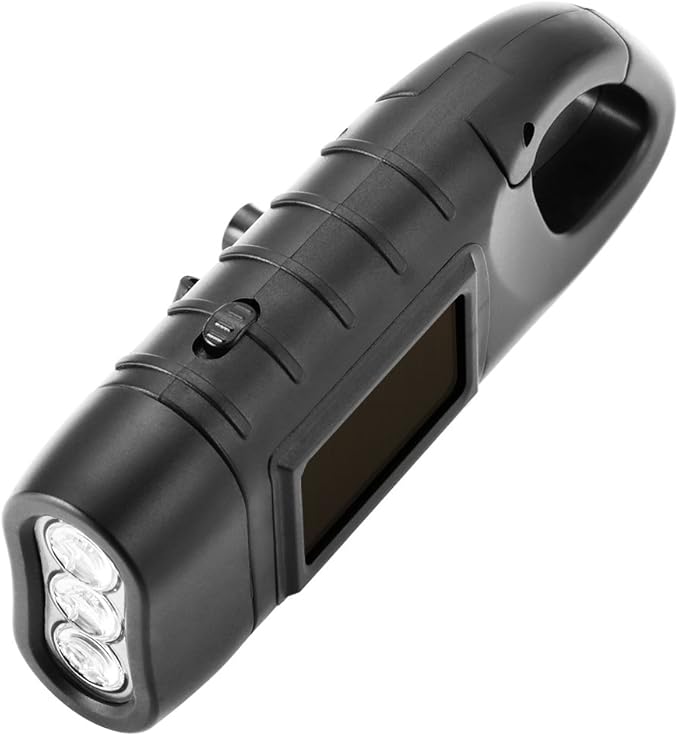 Simpeak 2-Pack Hand Crank Solar Powered LED Flashlight, Emergency Survival Flashlight with Dynamo Torch for Outdoor Sports, Black