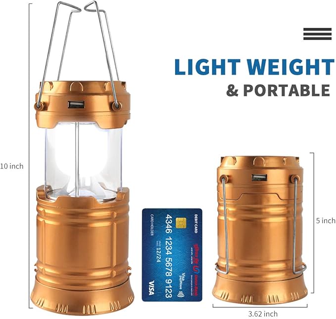 Censinda LED Camping Lantern, Solar and Rechargeable Lantern Flashlight Collapsible and Portable Light for Daily/Camp/Hiking/Night Fishing/Emergency/Hurricanes/Storm(1 Pack)