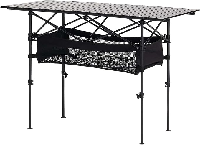 VEVOR Folding Camping Table, Portable Roll Up Side Tables, Lightweight Aluminum Beach Table for Outdoor BBQ Tailgating Picnic, Travel (47 inch-Black)