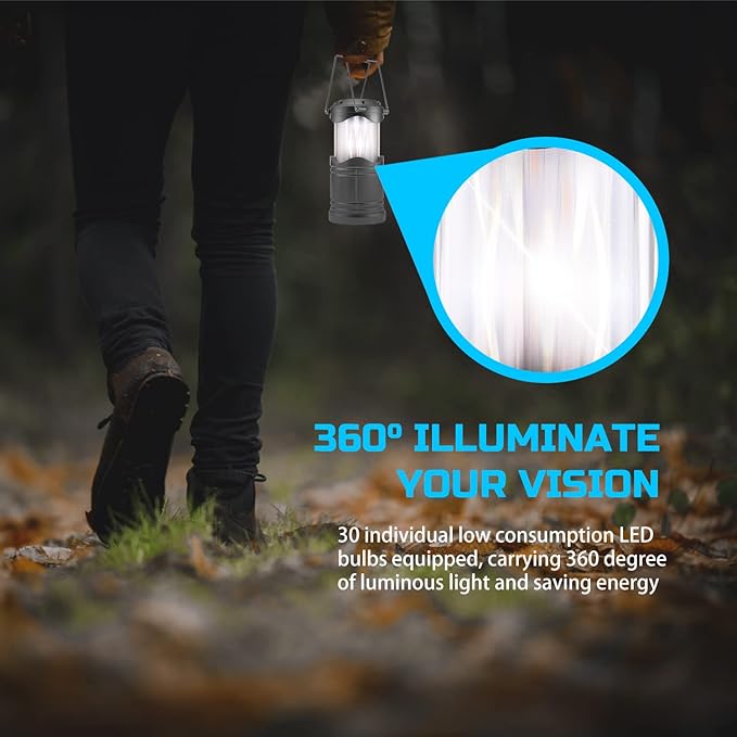 Lichamp 4 Pack LED Camping Lanterns, Collapsible Flameless Candles Tea Lights, Portable Battery Powered Camping Lights Emergency Supplies Kit, Dark Gray