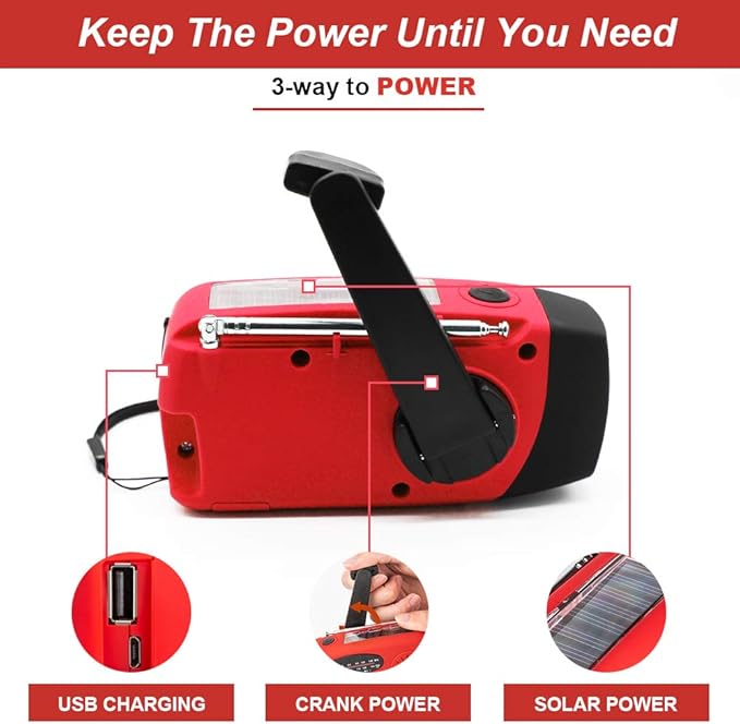 Portable Solar Emergency Weather Radio Hand Crank AM/FM NOAA Survival Radio with LED Flashlight 2000mAh Cellphone Charger for Smart Phone for Home Outdoor Camping Traveling Earthquake