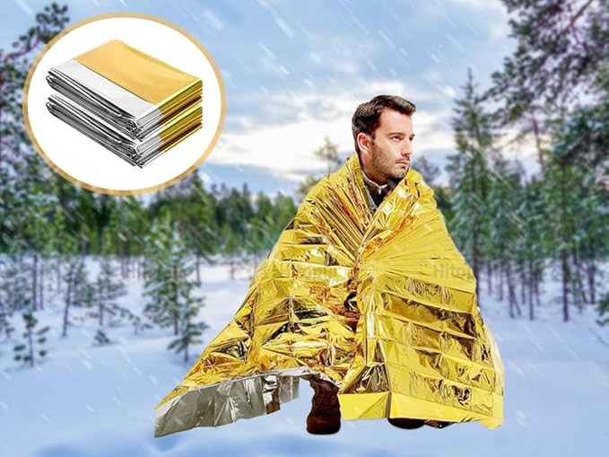 20 Pieces Emergency Foil Blankets, Survival Emergency Blanket, Emergency Foil Thermal Blankets for Survival, Emergency Gold Foil Blanket, for Outdoors, Survival, Hiking, Marathons(210 X 140cm)