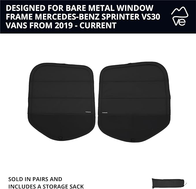 VanEssential Insulated Stealth Blackout Magnetic Window Covers Designed for Mercedes-Benz VS30 (Van Years 2019 to Current), Rear Door (Full Metal Door Frame) (Pair), Black