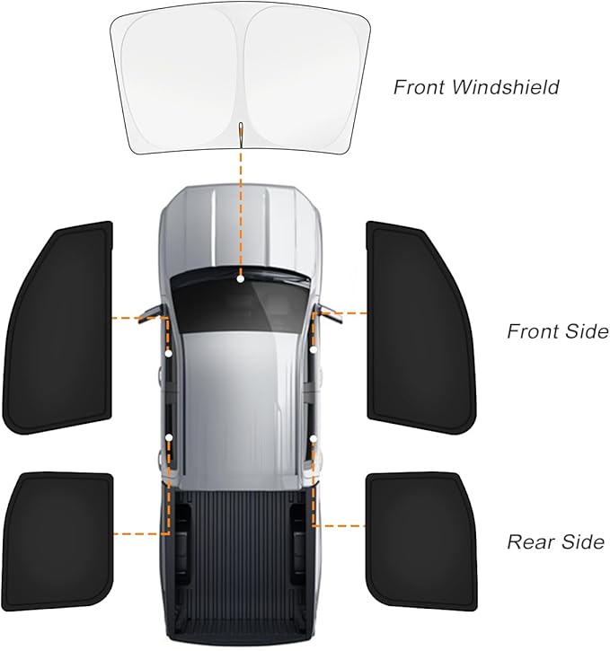 KUST Car Window Shades for GMC Sierra 1500/2500/3500 Crew Cab 2019-2025 2026 Windshield Sun Shade Side Window Cover UV Block Privacy Protection Accessories for Camping Blackout Rear Back Full Set 5PCS